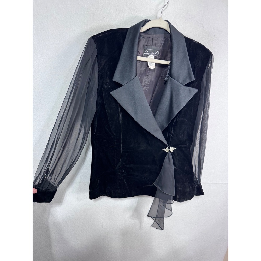 Alex Evenings Vintage 16 Black Velvet Sheer Sleeve Rhinestone Clasp Formal Top - Picture 3 of 11